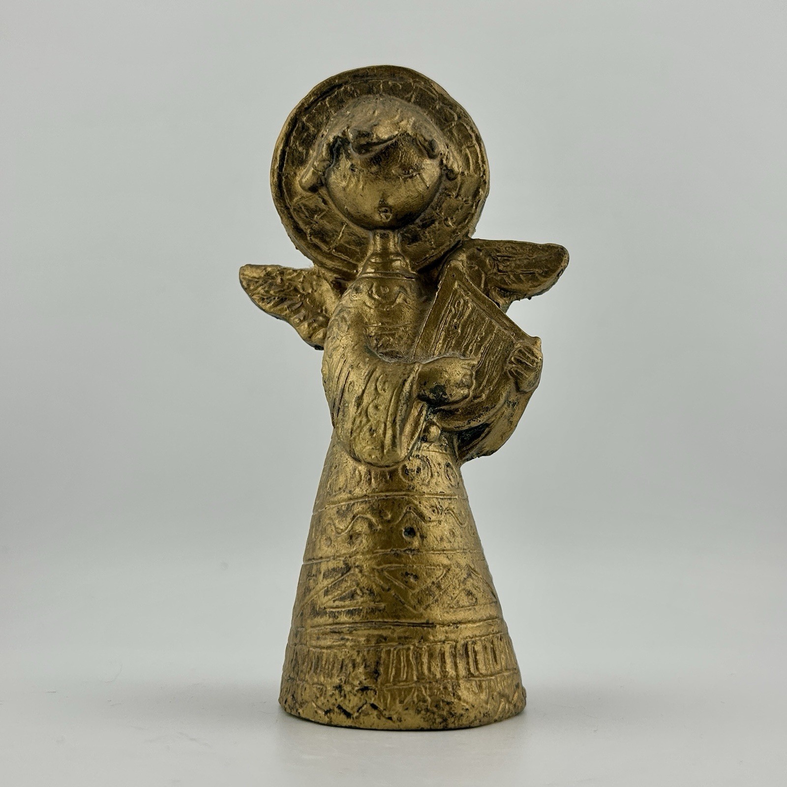 Italy Florentine Gilt Cartapesta Angel w/ Lyre Harp 5″ Ornament 1960s VTG