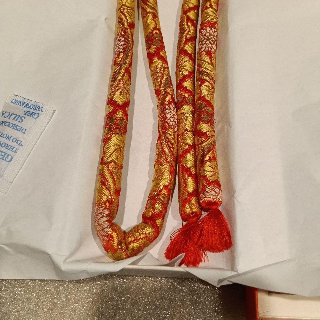 Kyoto Made Vermilion Red & Gold Obijime for Kimono Orange & Gold Color