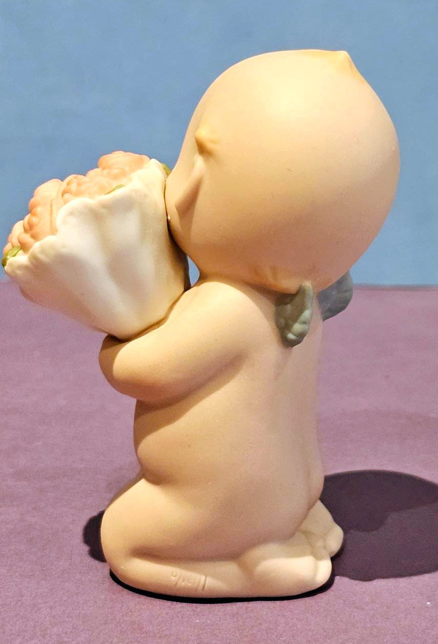 Jesco KEWPIE Doll Angel Holding Roses Bisque Figurine 1993 Porcelain 3.25 In EUC