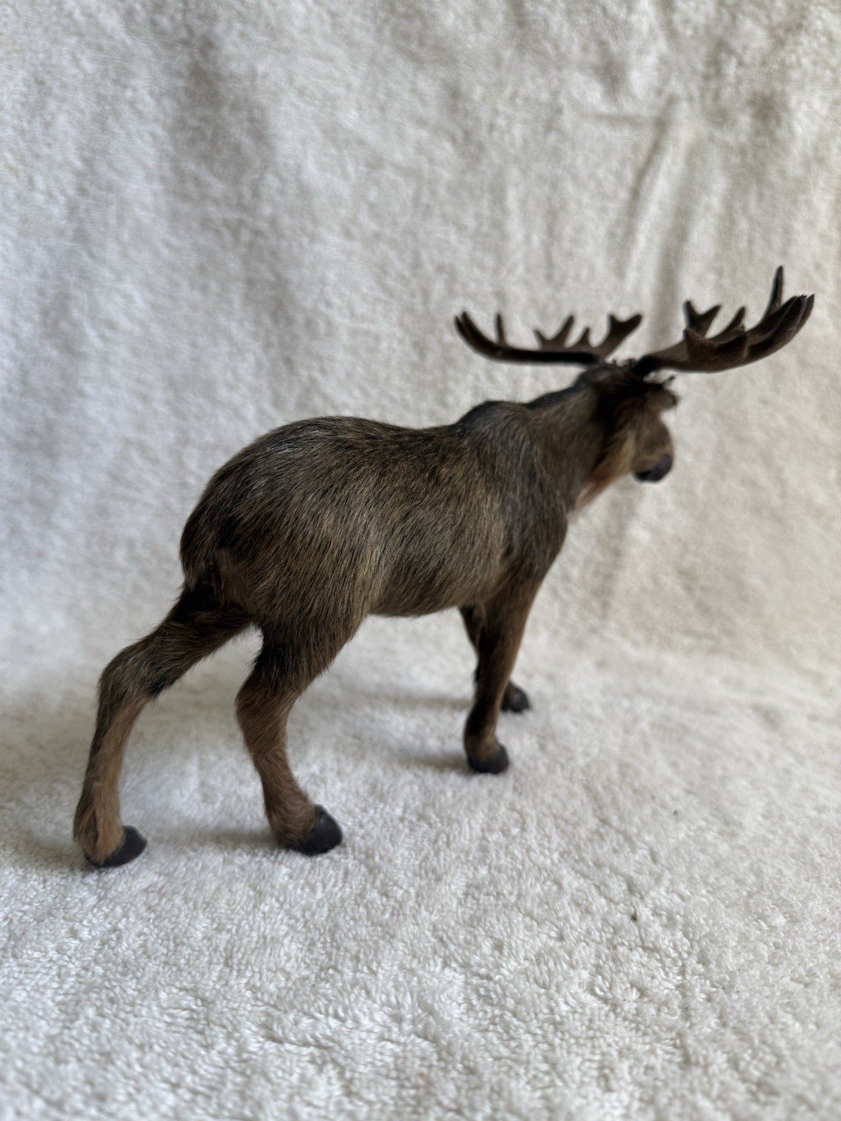 Vintage Real Fur Moose Figurine~Felt Antlers~Realistic~Free Standing 8 inch