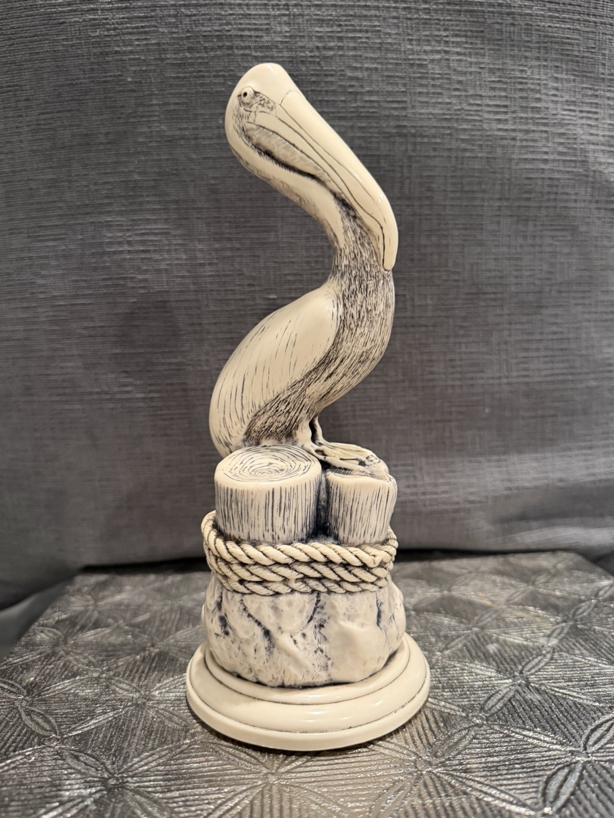 Vintage MH Cook Mold Pelican on Dock Piling Statue Cultured Resin Faux Ivory Vtg