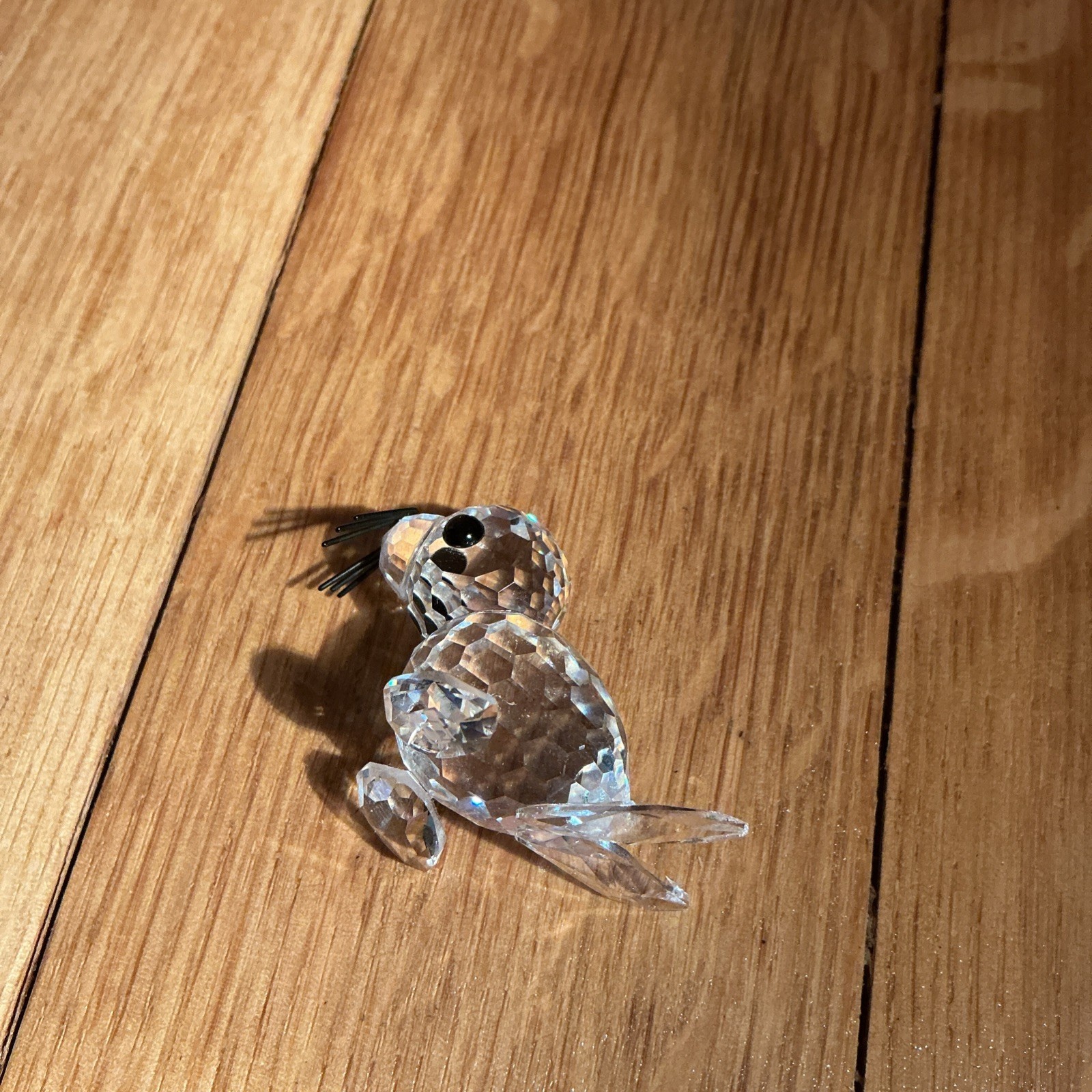 Swarovski Crystal Baby Seal Figurine Clear Faceted Glass Animal Black Eyes 7663