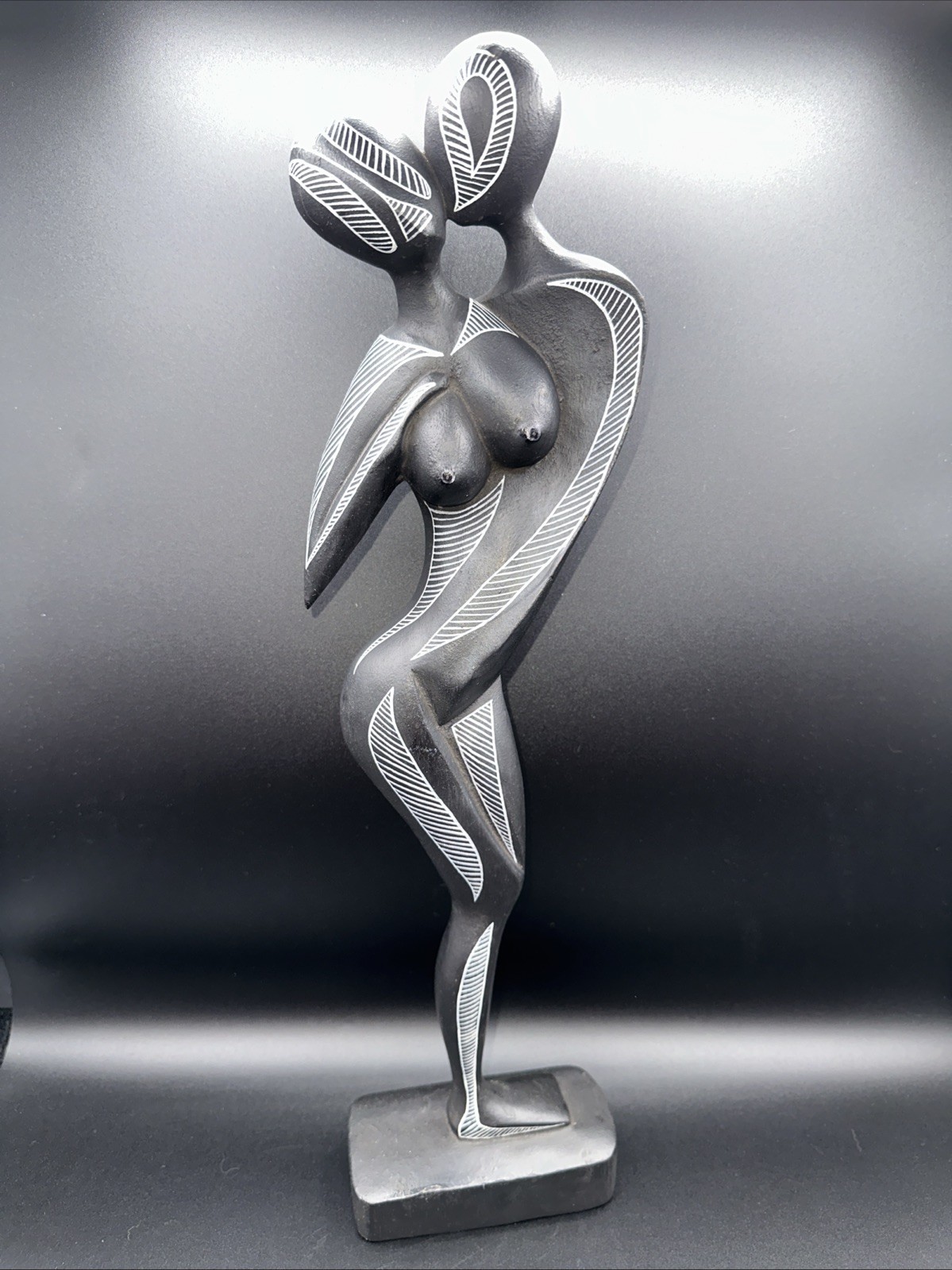ABSTRACT NUDE INDONESIA HAND-CARVED BLACK HARDWOOD MAN WOMAN EMBRACE KISS