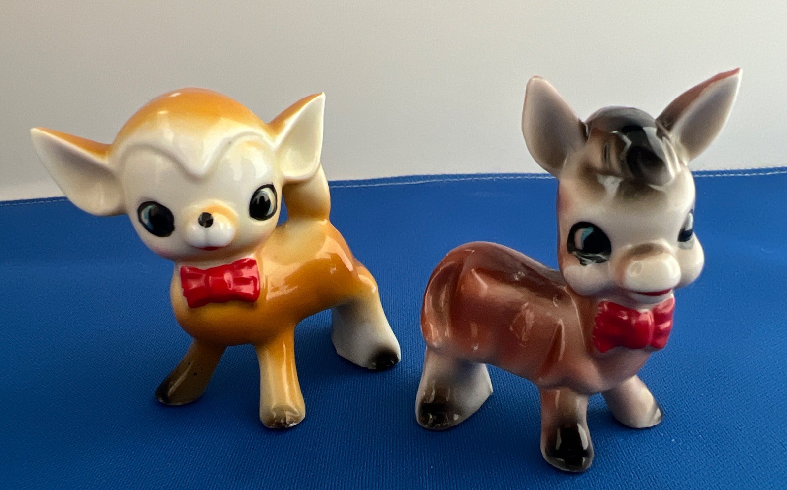 VTG Mid Century Ceramic Anthropomorphic Fawn Deer w/Bow Tie and Donkey