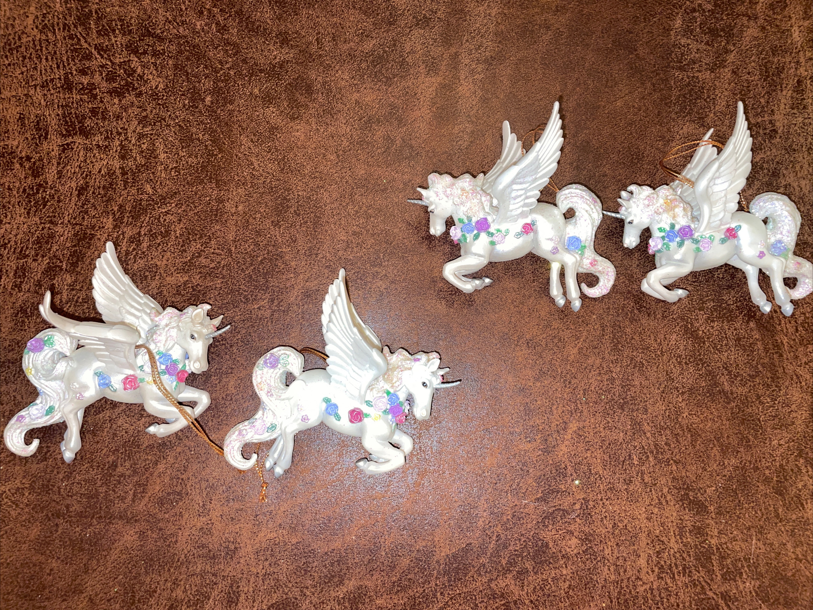 Enesco Lustre Fame Pegasus Unicorn Christmas Ornament Vinyl/Rubber Set of 4