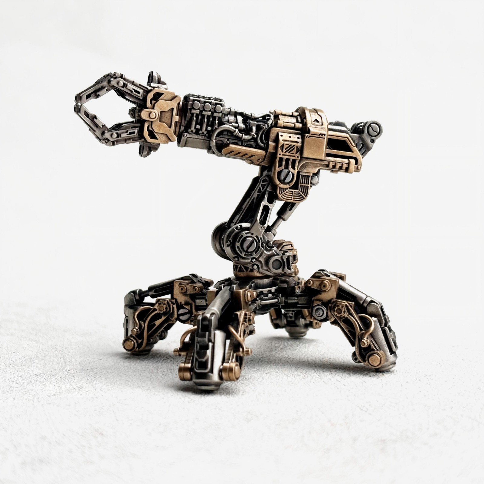 Steampunk Mechanical Arm Robot Figurine Brass White Bronze Poseable Pen Holder