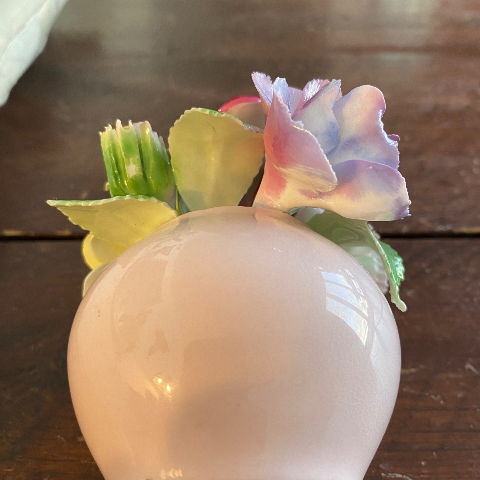 Vintage Staffordshire Bone China England 4 Inch Floral Bouquet in Pink Bowl