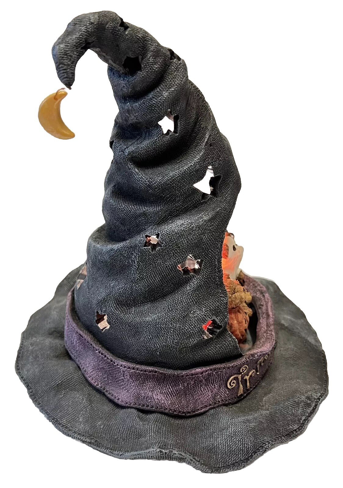 Boyds Bears Halloween Resin Spooky Punky & Boo In “Esbearelda’s” Hat Light Up 8”