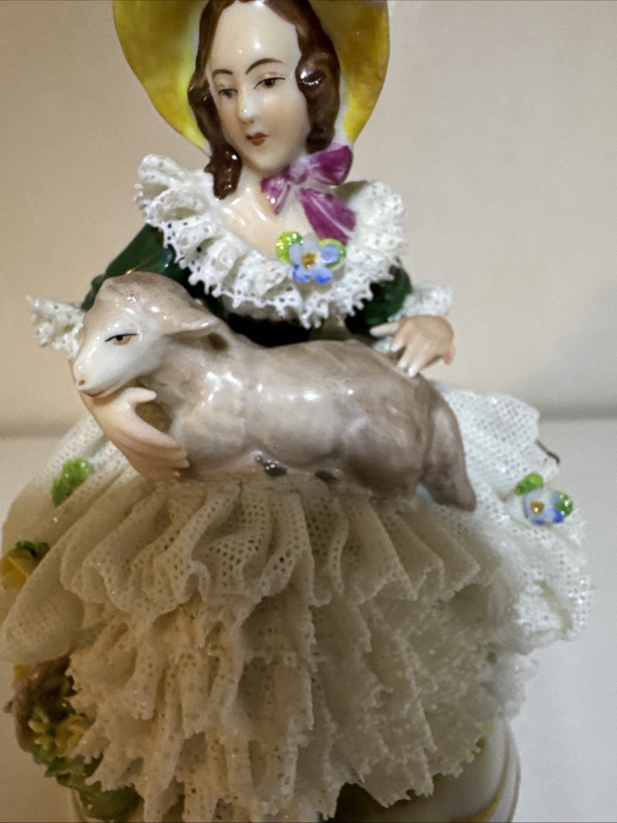 Dresden Lace Lady & Lamb Porcelain Figurine