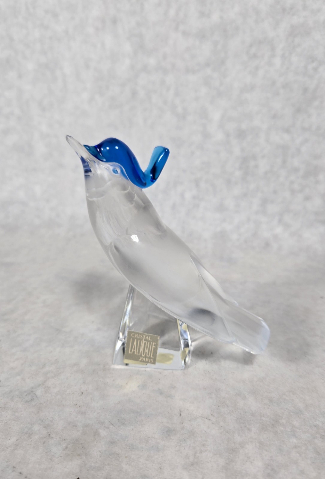 Lalique Blue Crest Bird Pimlico Crystal Glass Art Head Up France Frosted Signed