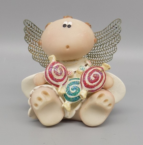 Kirk’s Kritters Angel Cheeks Angel With Candy Russ Berrie Metal Wings Cute