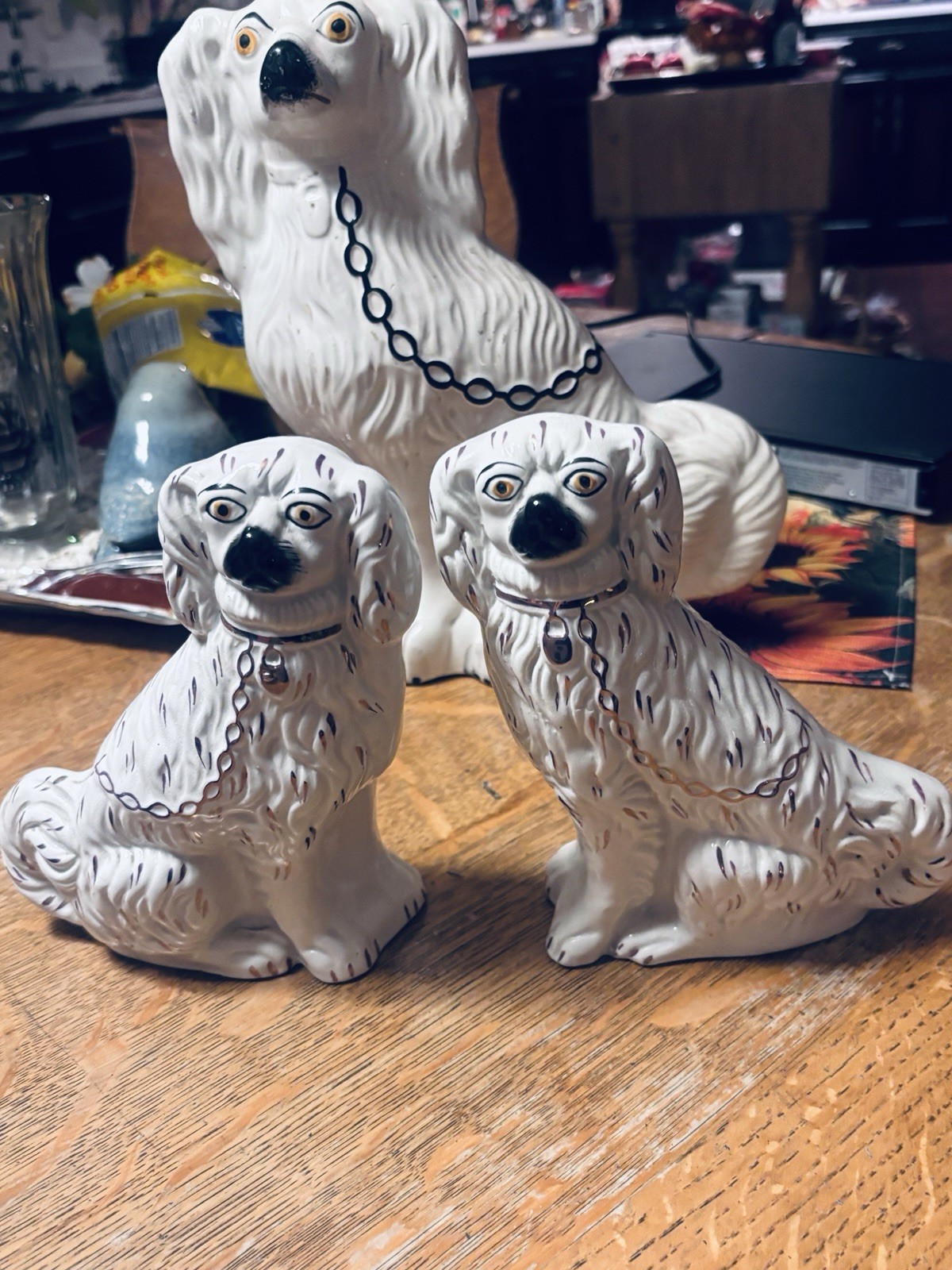 Staffordshire Spaniel Mantle Dogs – Vintage 7-1/2 Inches Tall Set of 2
