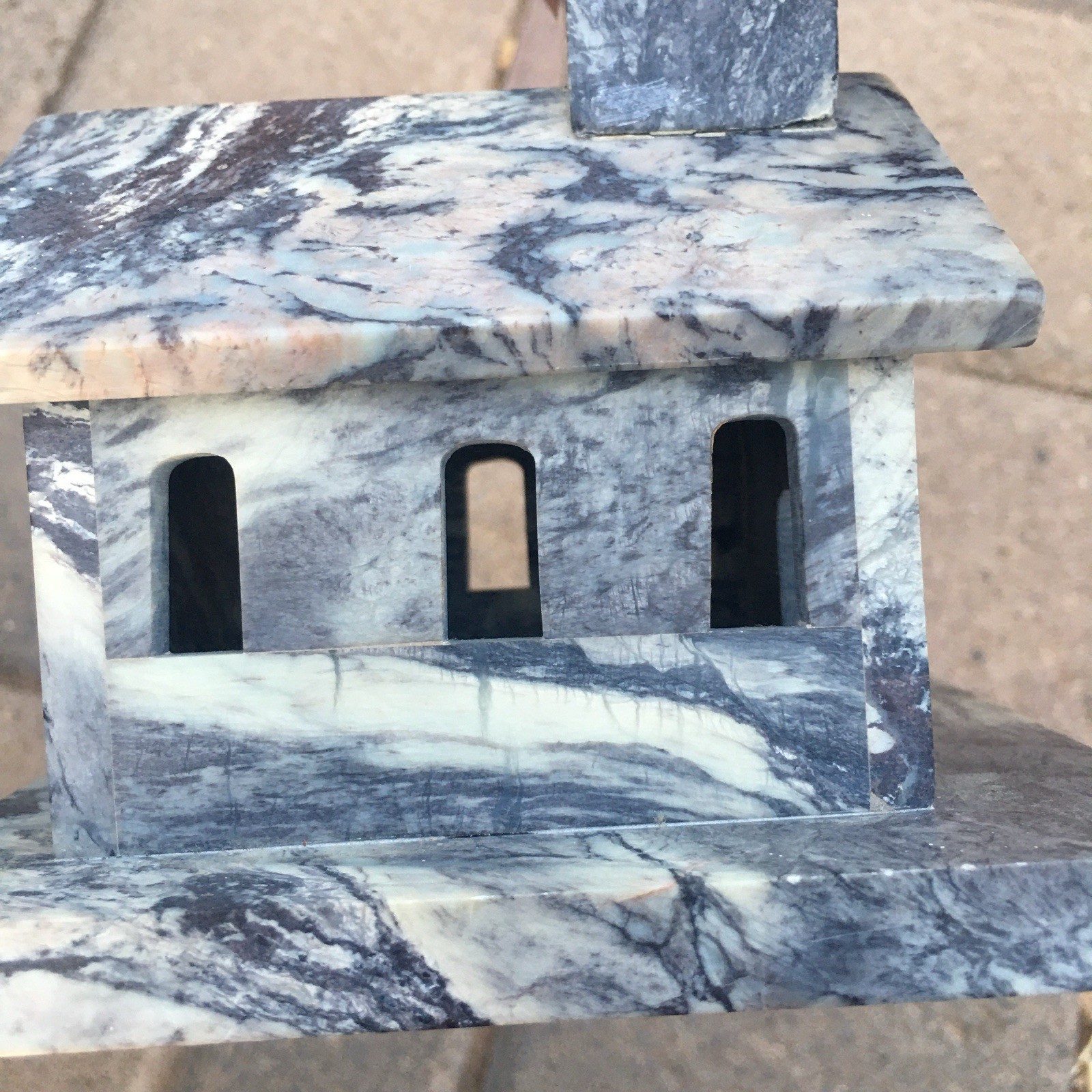 Hand-Carved marble Stone Church Figurine 5” Gray Marble