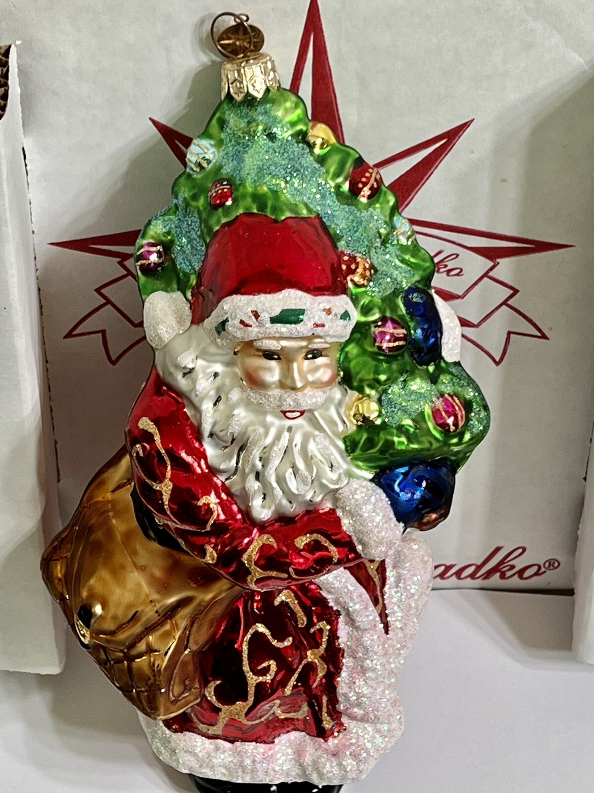 Radko TREE TRIMMIN SANTA Ornament 00-199-0 LARGE 9″ Fir Spruce Tree NWT