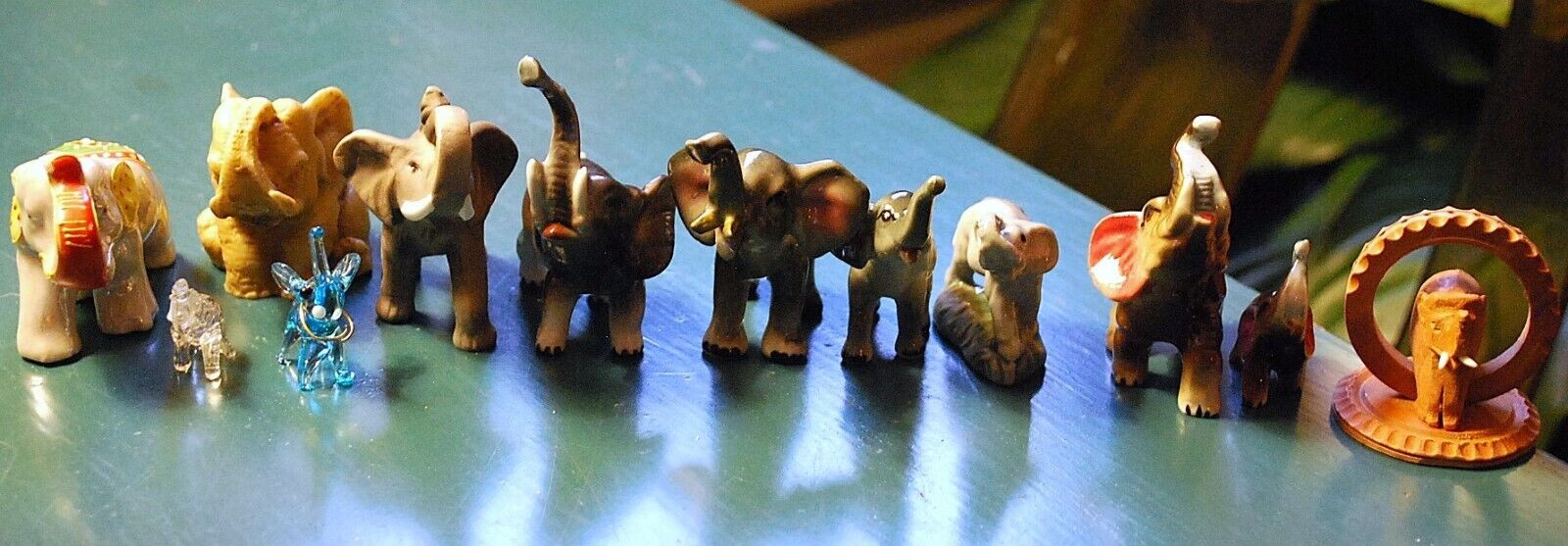 Vtg Lot 12 MINIATURE ELEPHANT FIGURINES Porcelain/China HAND PAINTED Trunks Up