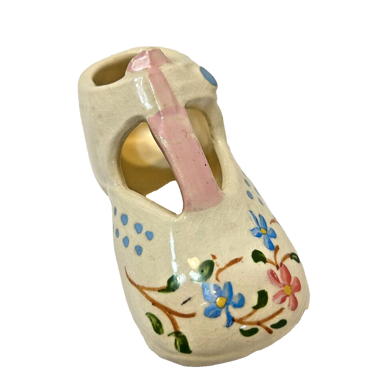 Antique Ceramic Baby Shoe Figure Mini Planter Handpainted Floral 3.75×1.75×2″
