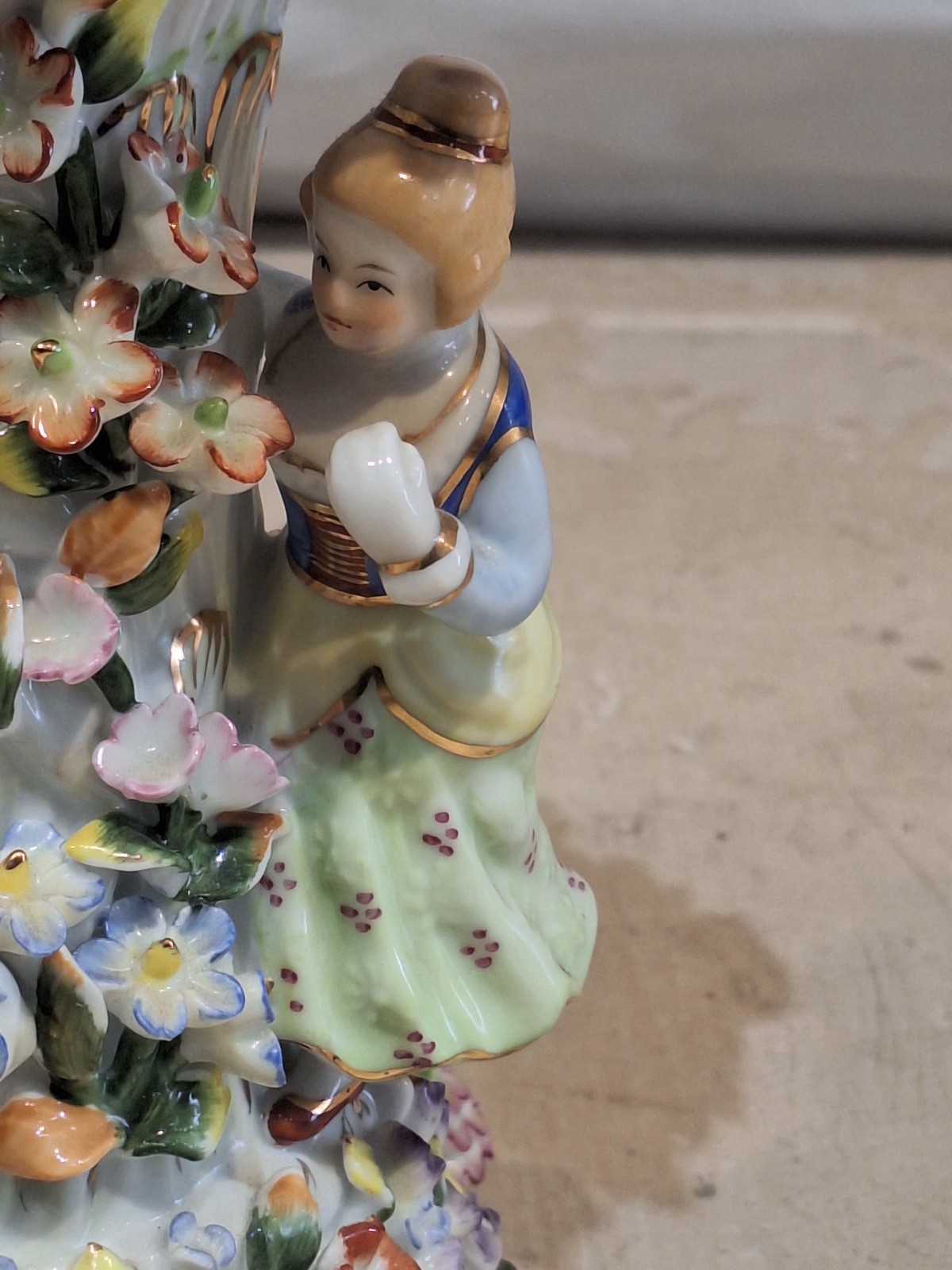 Pairs Porcelain Figural Compotes / Centerpiece Bowls – Applied flowers figurine