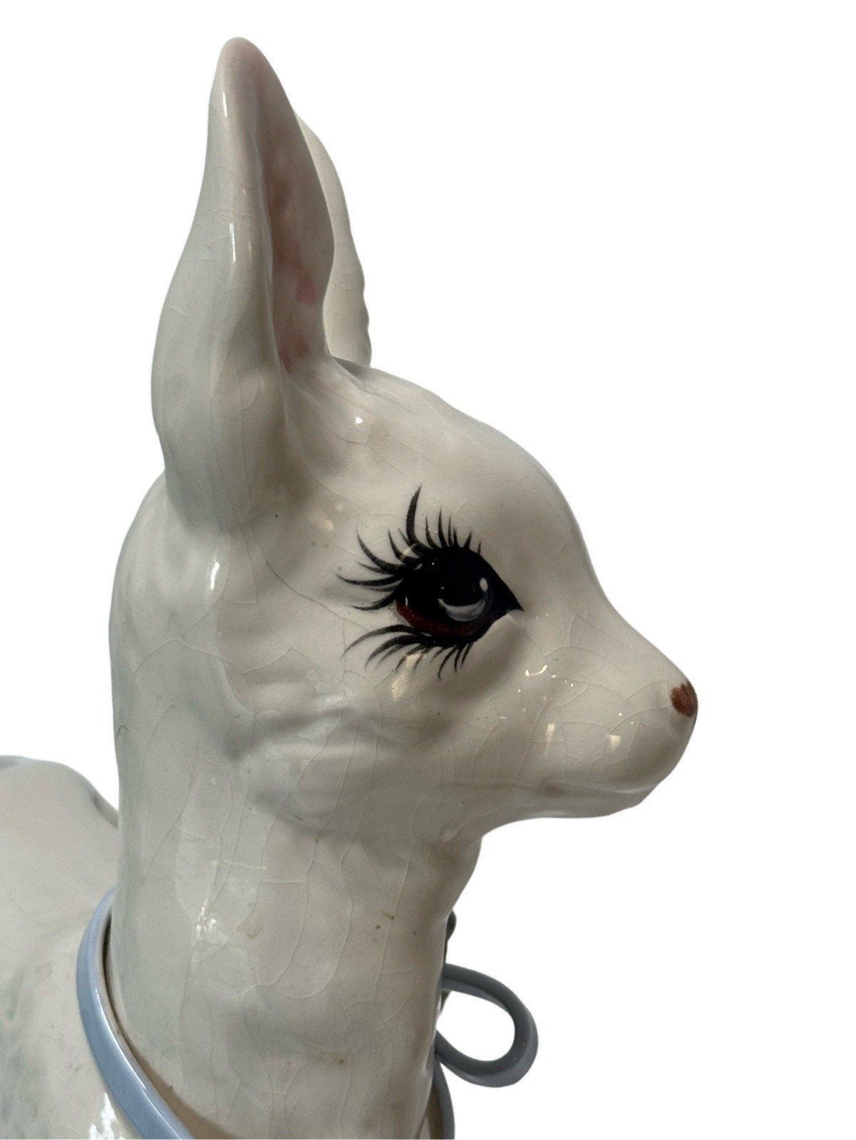 Rare Vintage Kitsch White Fawn Deer Figurine 15.5” Tall Handpainted Anamorphic