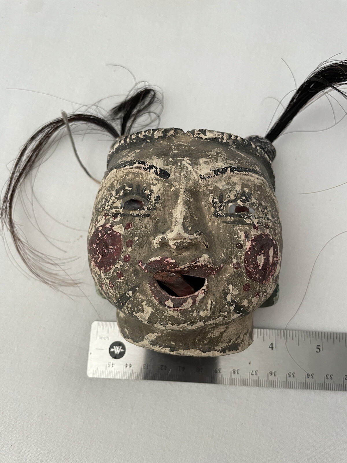 ANTIQUE / VINTAGE BURMESE POLYCHROMED WOOD ANIMATED PUPPET HEAD W/ GLASS YES 