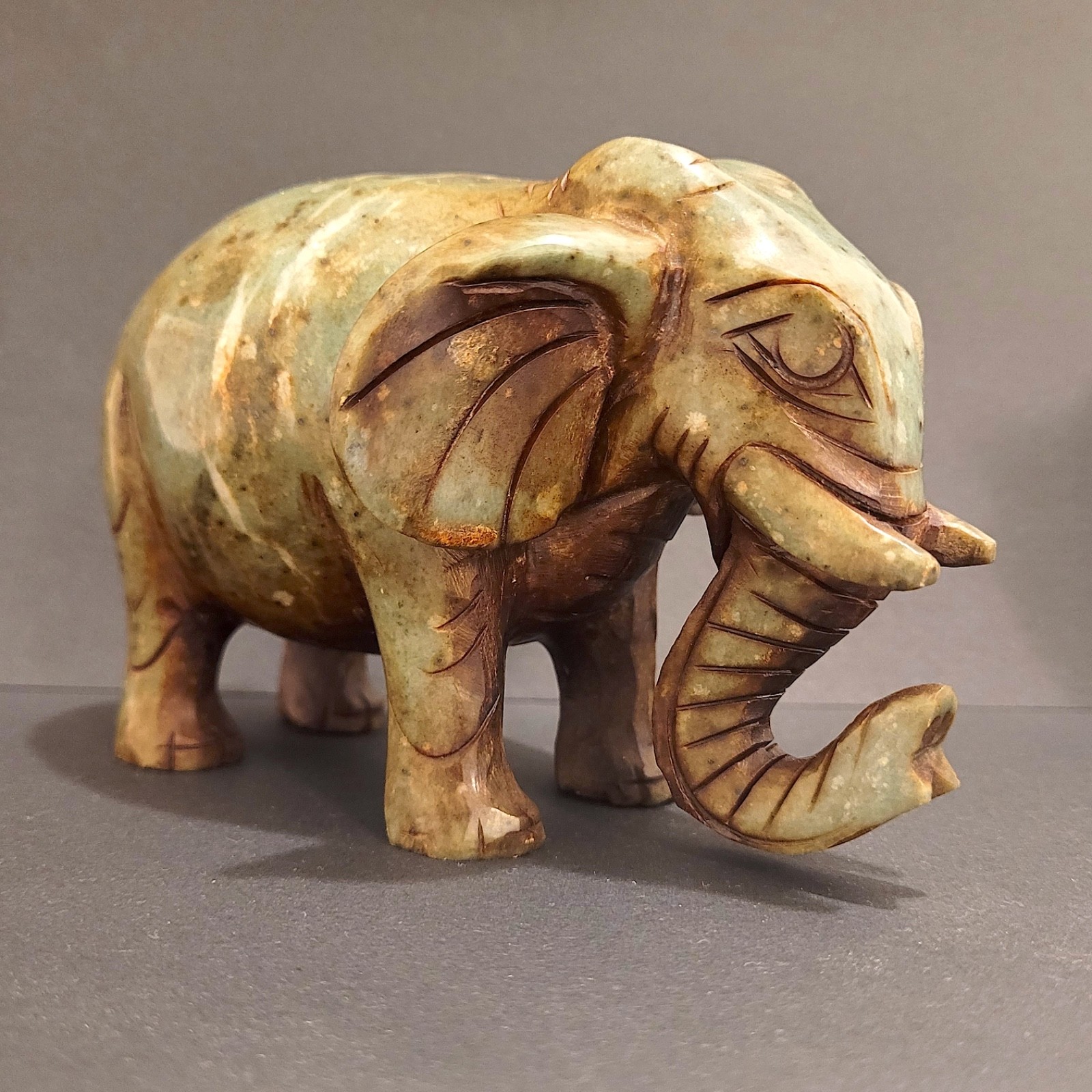 5.5 Inches Unakite Gemston Elephant Statue Figurine Hand Carved Animal Sculpture