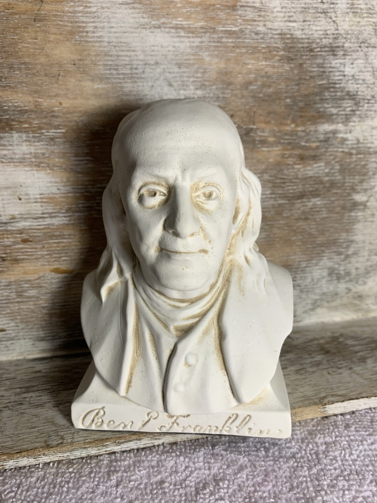 Benjamin Franklin Ceramic Statue White w Light Brown “Washed Look” 5 1/2” Heavy