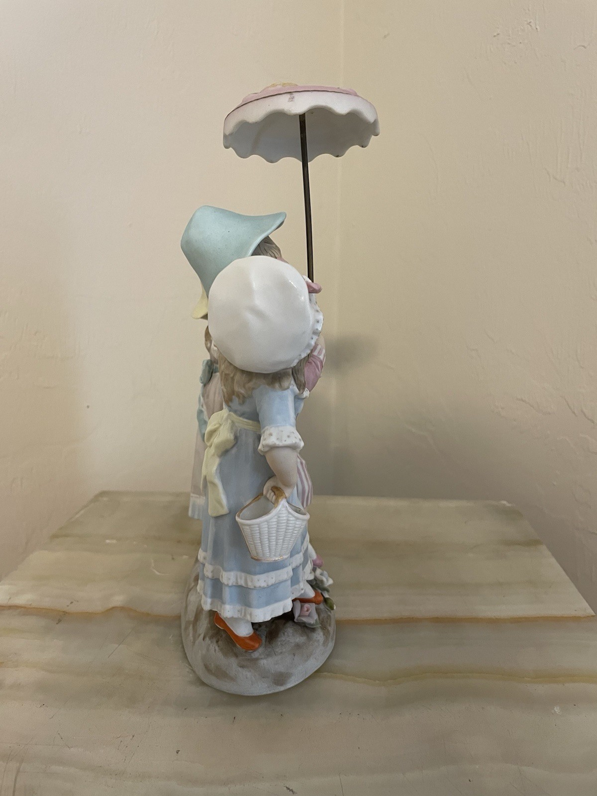 Antique German Bisque Figurine Three Children Under Parasol Heubach Style