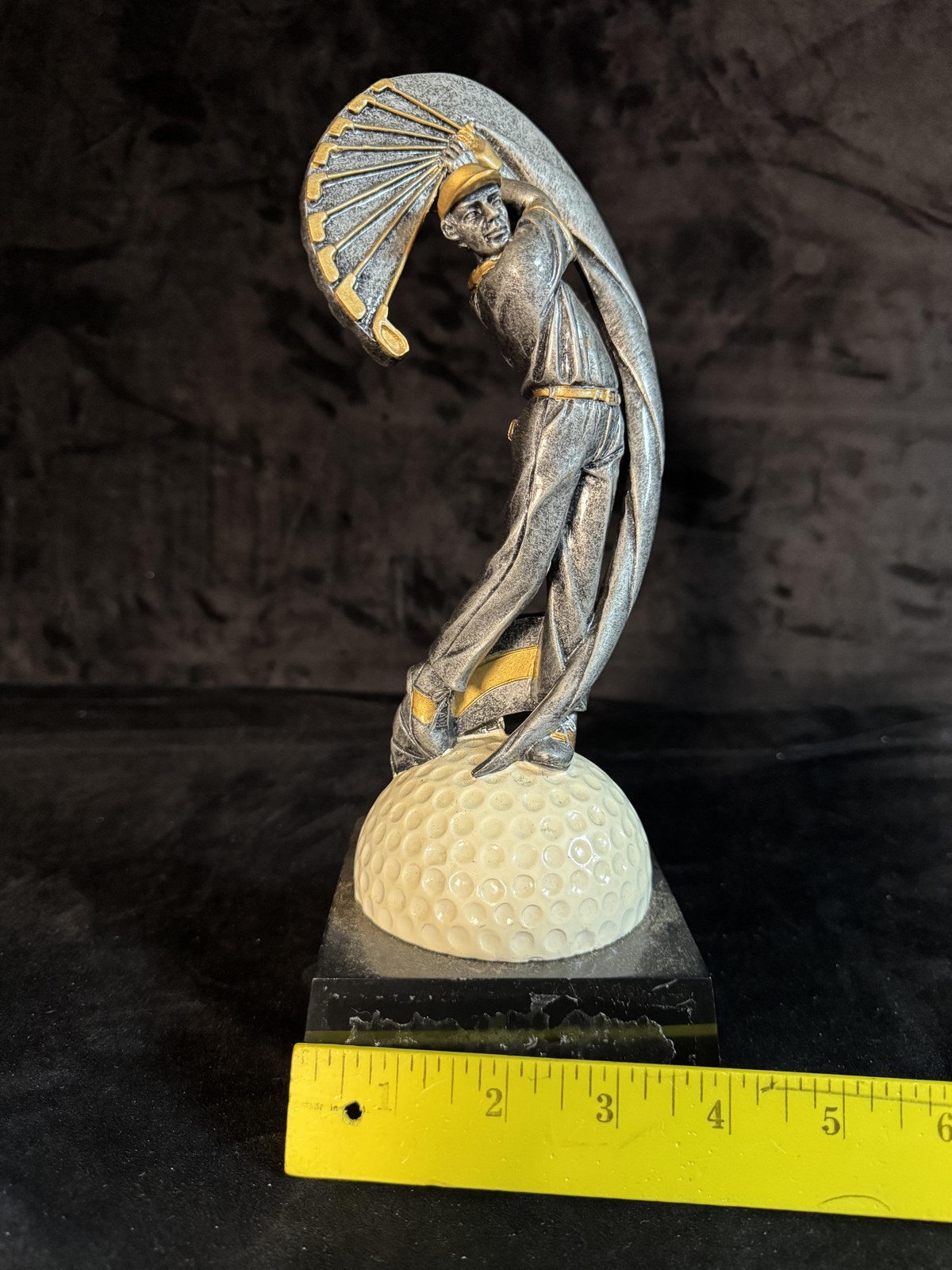 Silver Golf Golfer Figurine On Golf Ball Resin Trophy Style Medium Sports Decor