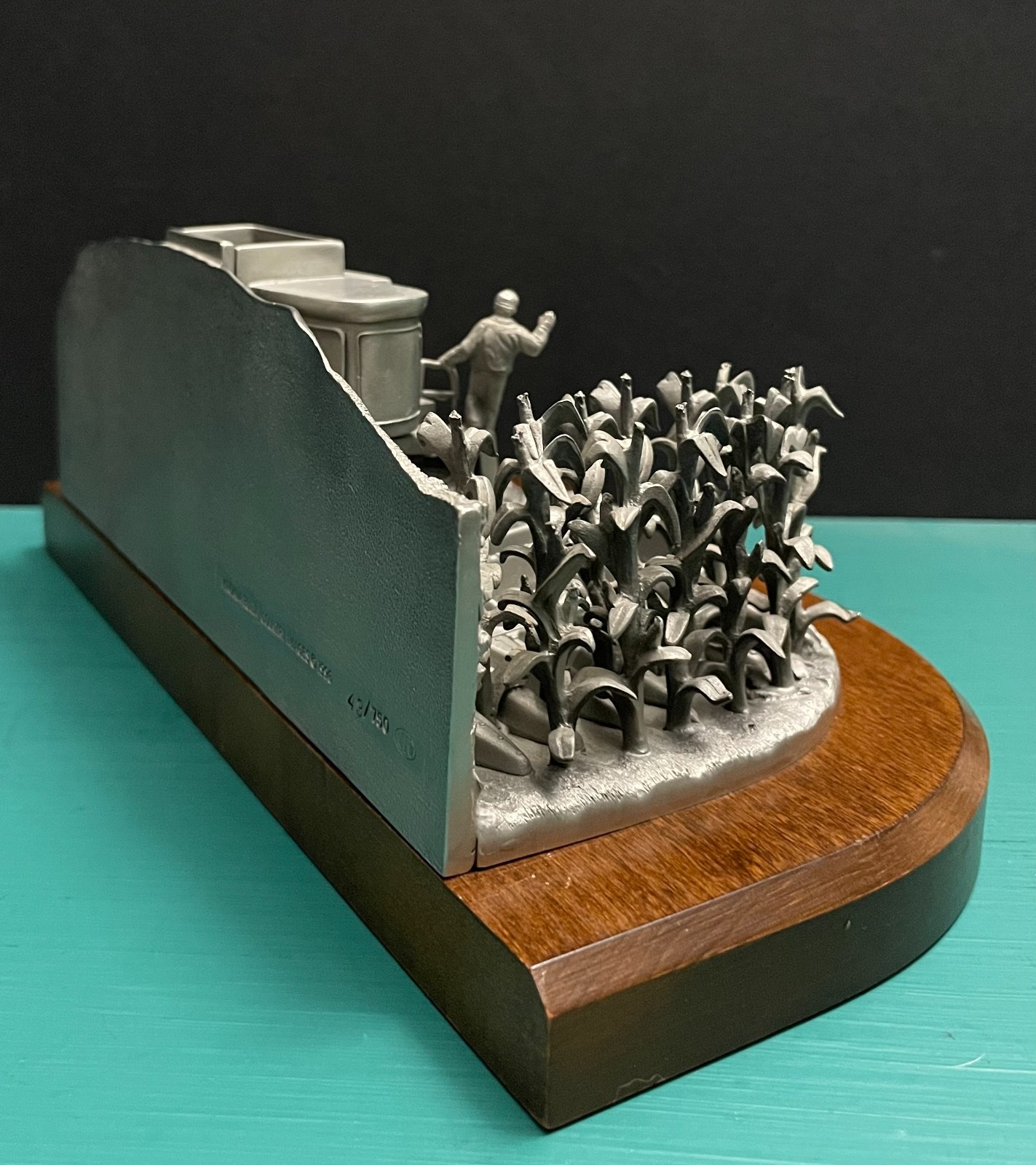 Pewter Farm Tractor Combine Corn Crop Harvest Fields Agricultural Diorama Statue