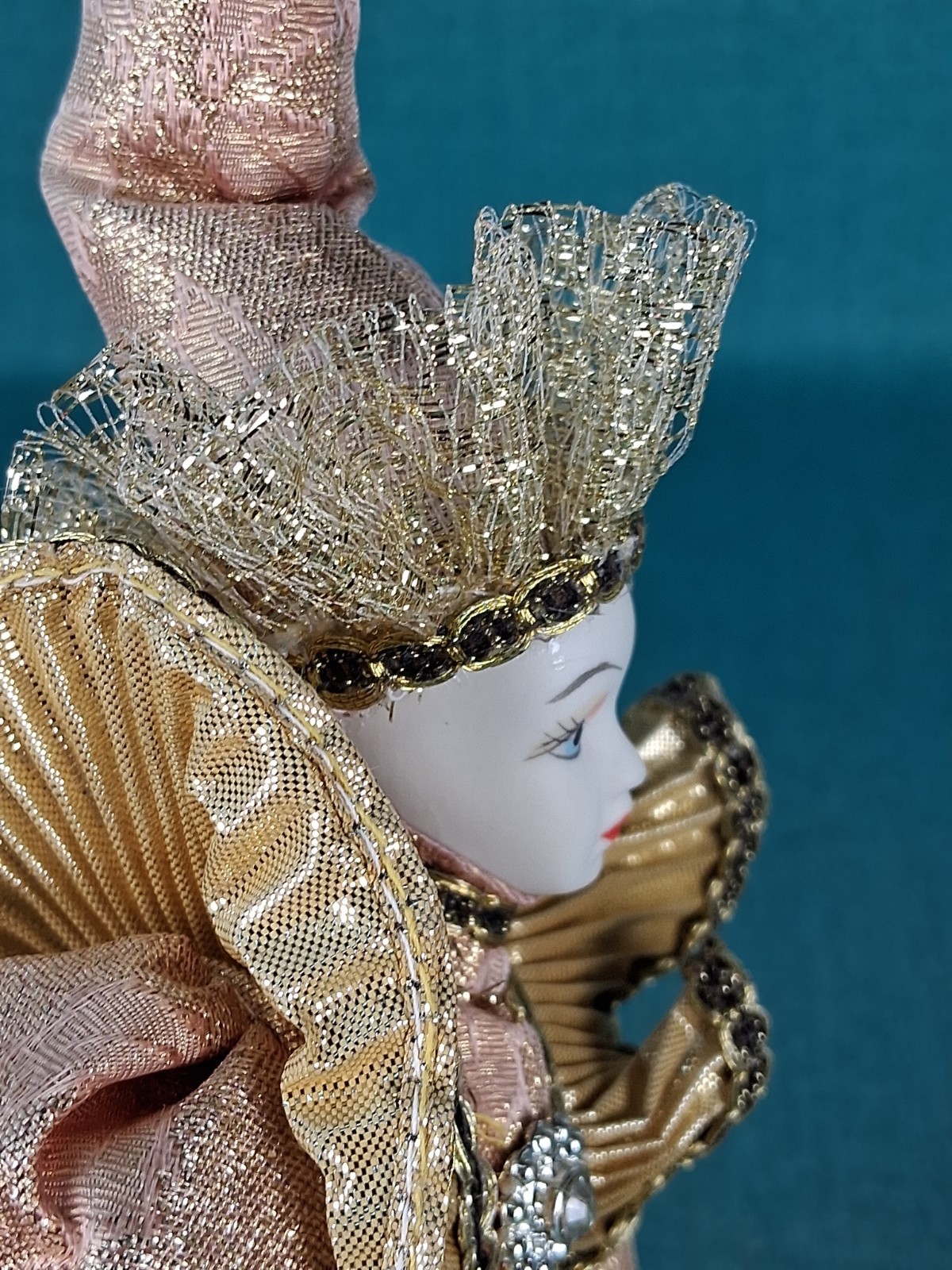 Geppeddo Porcelain Doll Gold and Pink Costume with Tag