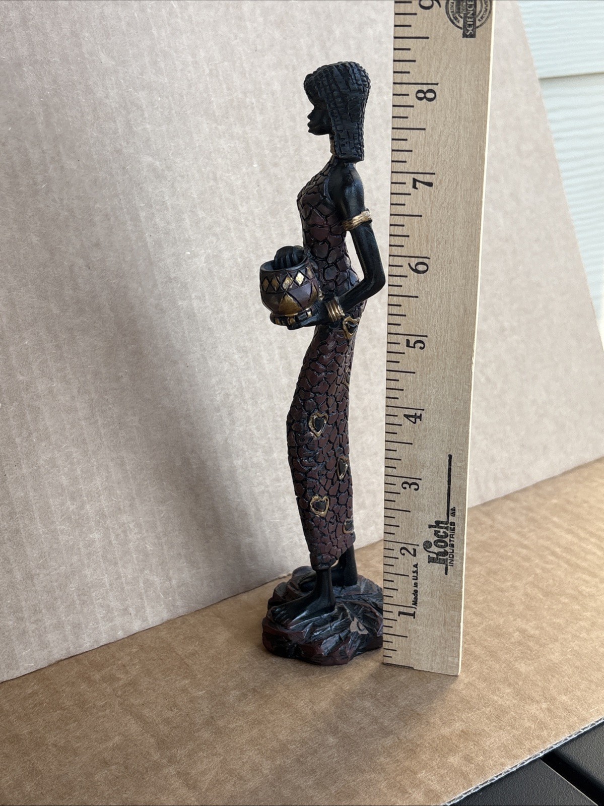 Carved Resin Lady Classic Figurine Heart Dress Woman Carrying Basket
