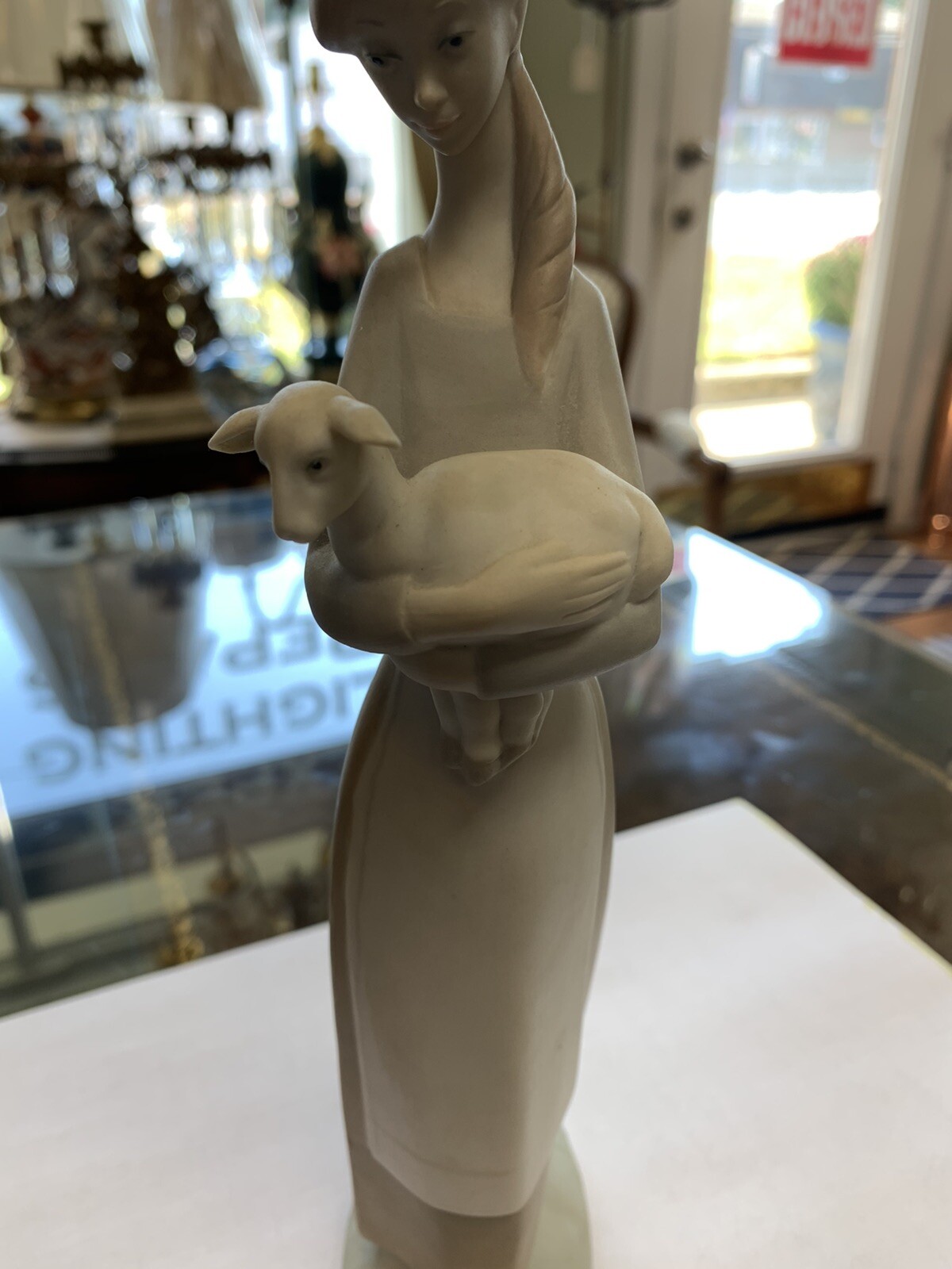 Lladro Girl with Lamb Figurine Hand Made in Spain No Box 10 1/2″