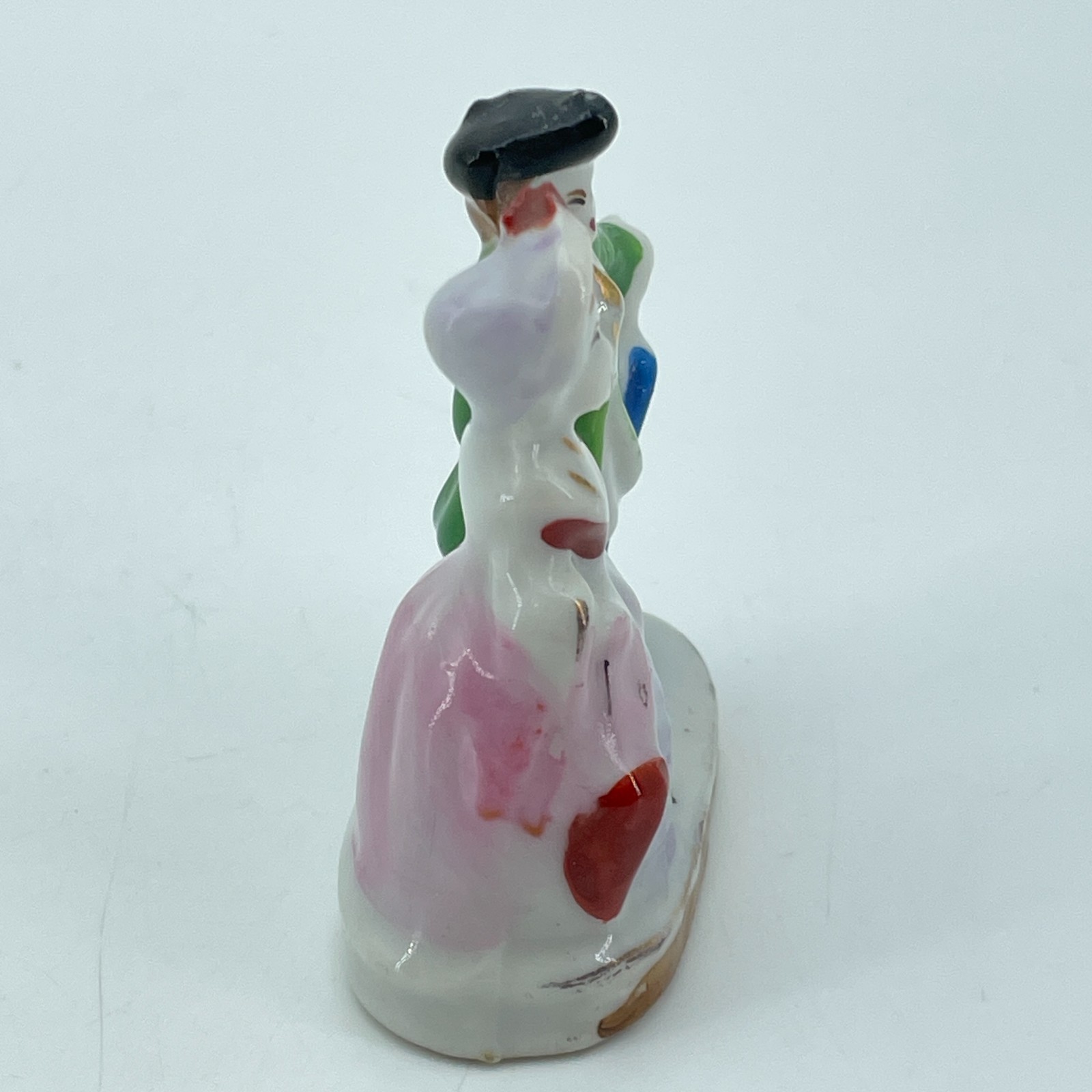 Japan Colonial Couple Porcelain Figurine Green Pink Gold Trim Vintage 2.25in