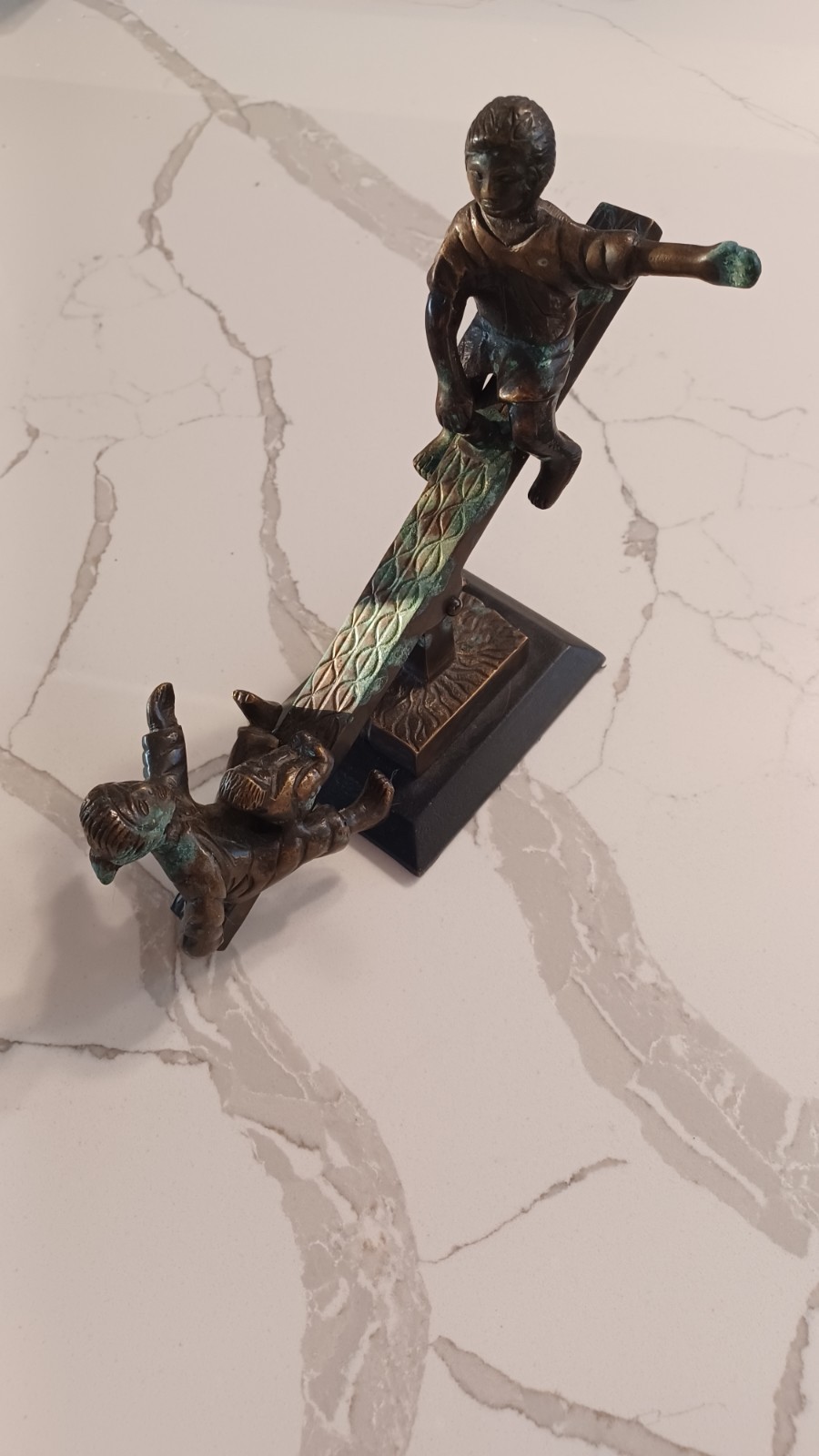 Antique Brass Boy, Girl & Child Seesaw See Saw Teeter Figure Figurine art