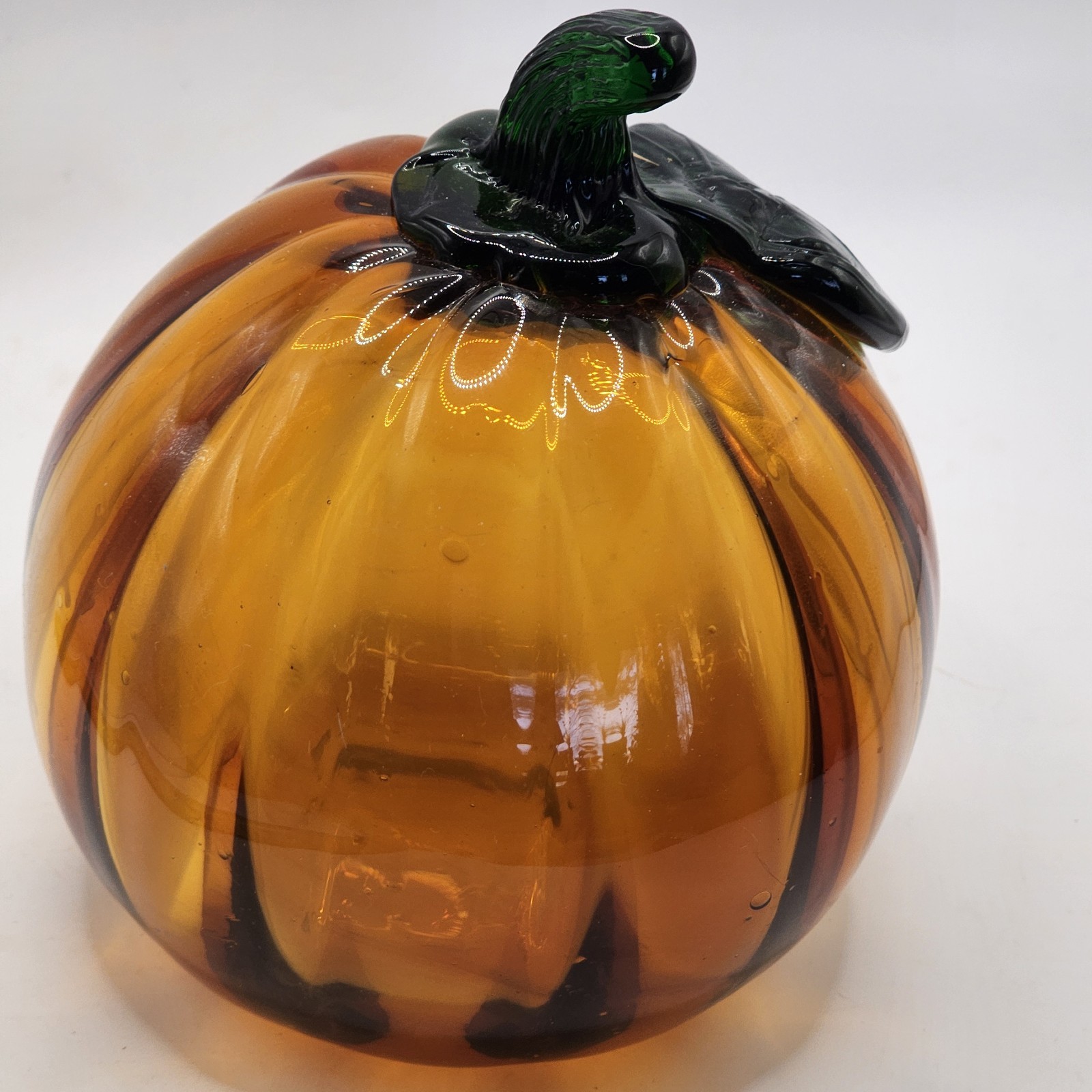 Hand Blown Glass Pumpkin Figurine Collectible Fall Halloween Autumn Thanksgivin