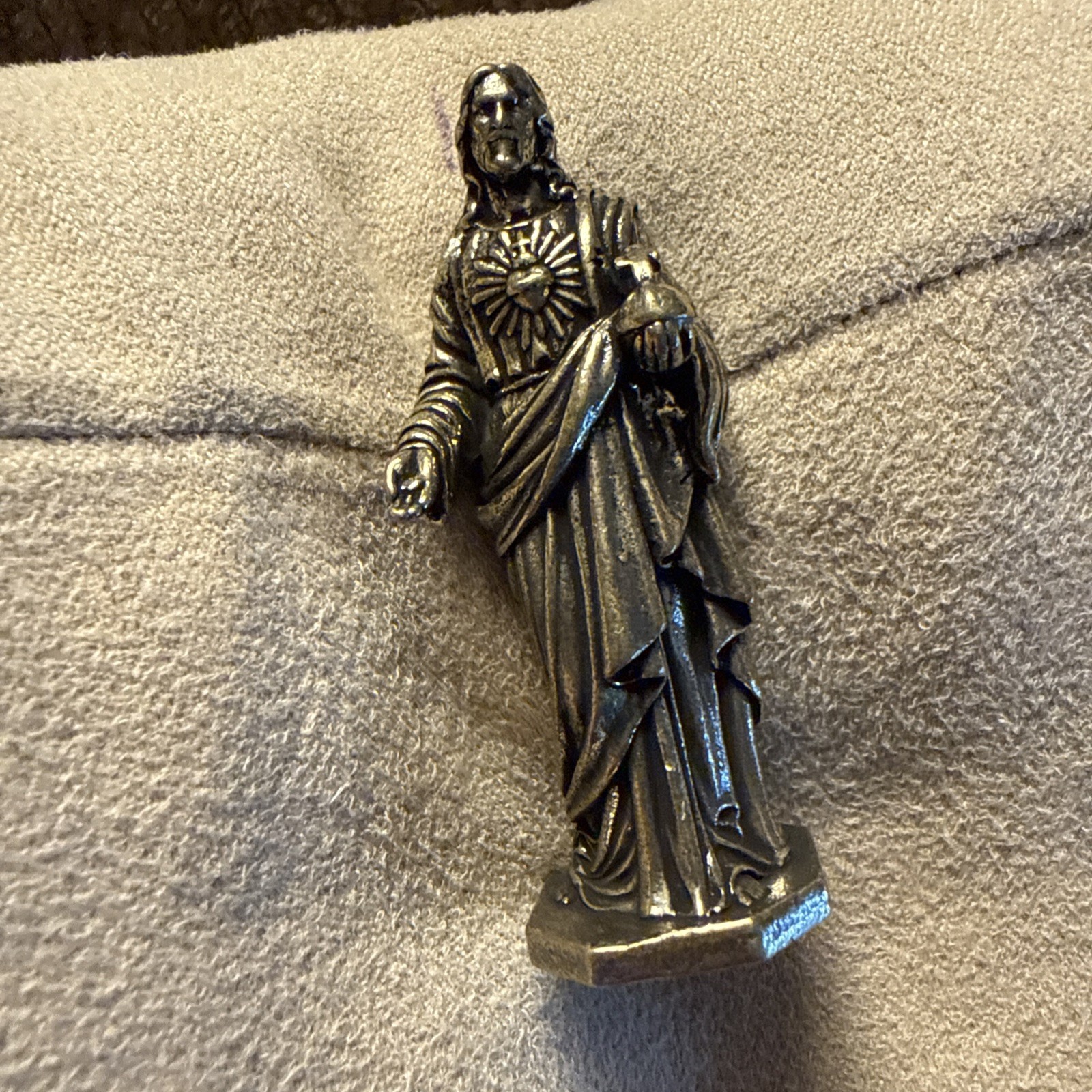 Brass Miniature Statue Of “The Sacred Heart Of Jesus Christ” Religious Figurine