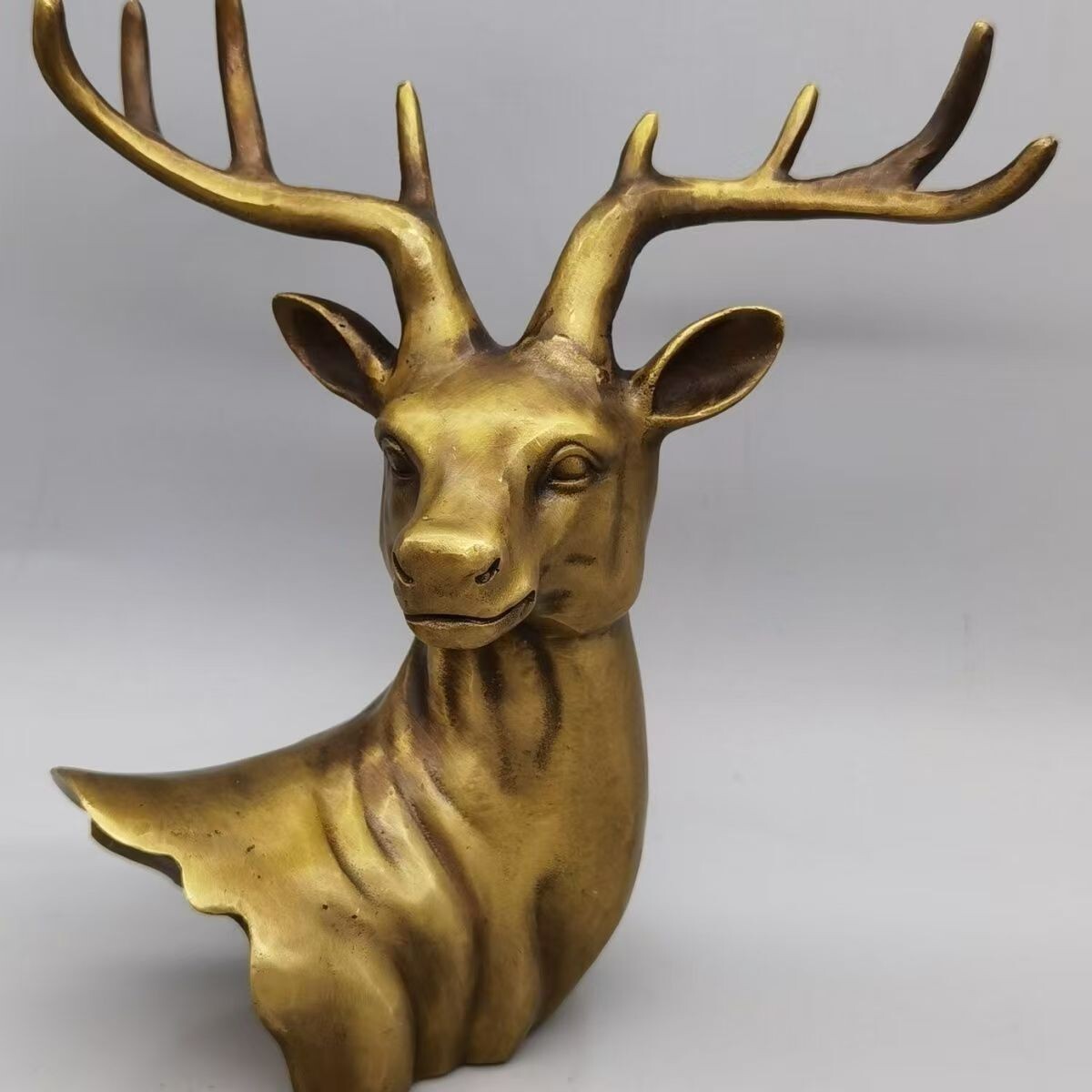 Vintage brass collectible deer head statue home decoration ornament