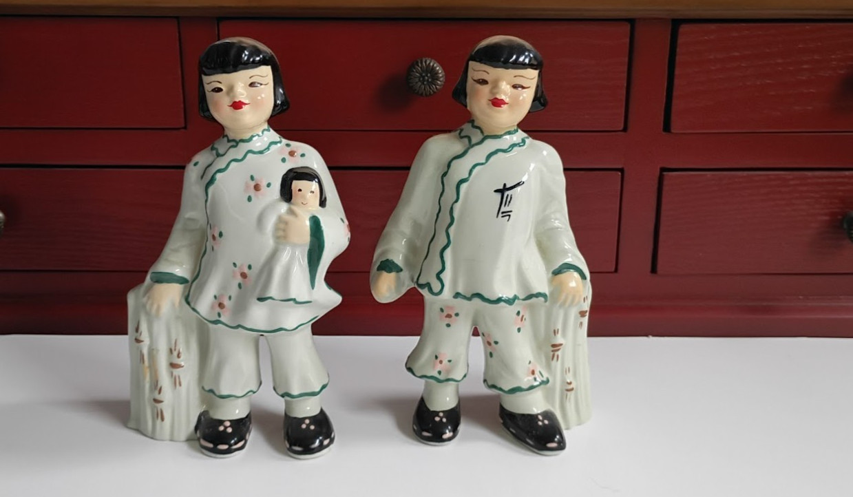 Vtg Florence Ceramics- Chinese Boy & Girl Figurines, 6.5″H, Sweet Expressions