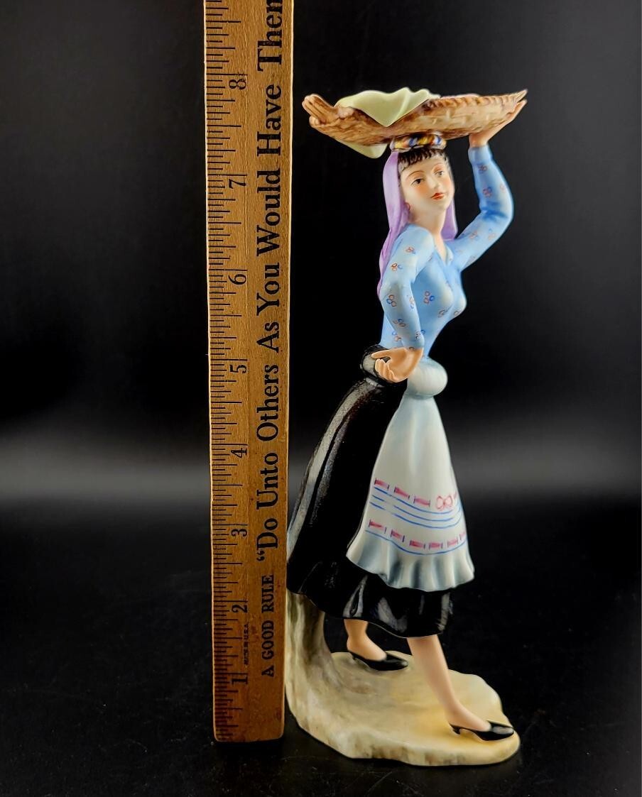 Vista Alegre Porcelain Figurine Douro Litoral Lady Basket Holding Fish Portugal