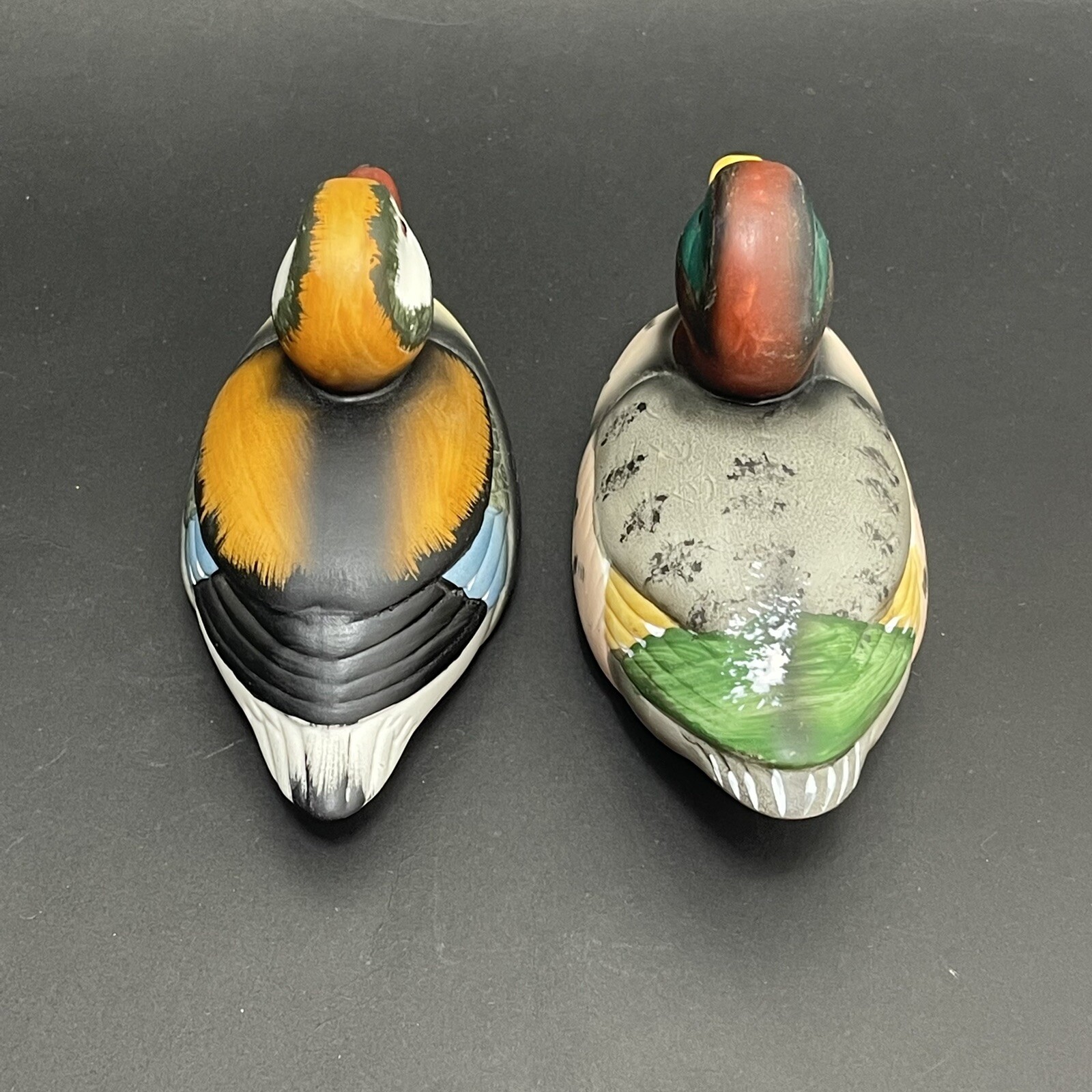 Pair Vintage Enesco Porcelain Decoy Ducks Mallard 1984 1985 Set Of 2