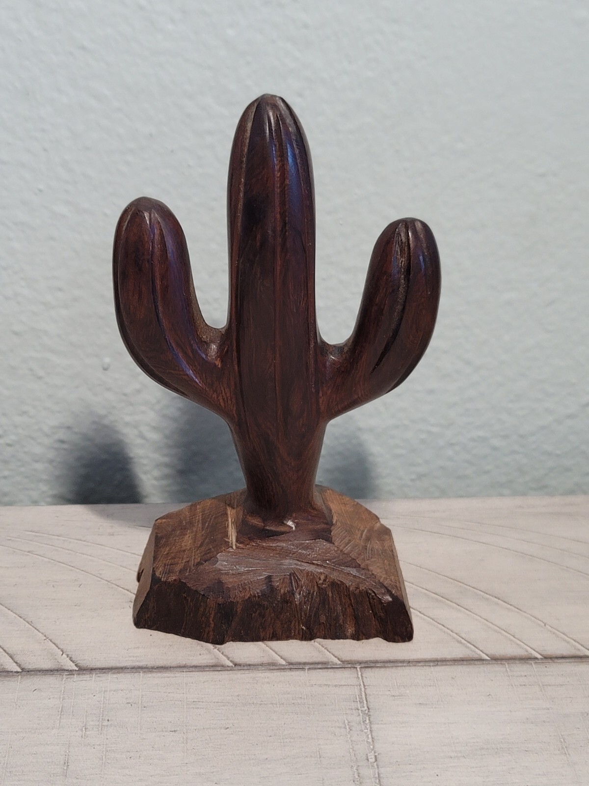 Cactus Solid Wood 6″ Sculpture Wooden Figurine Vintage Hand Carved