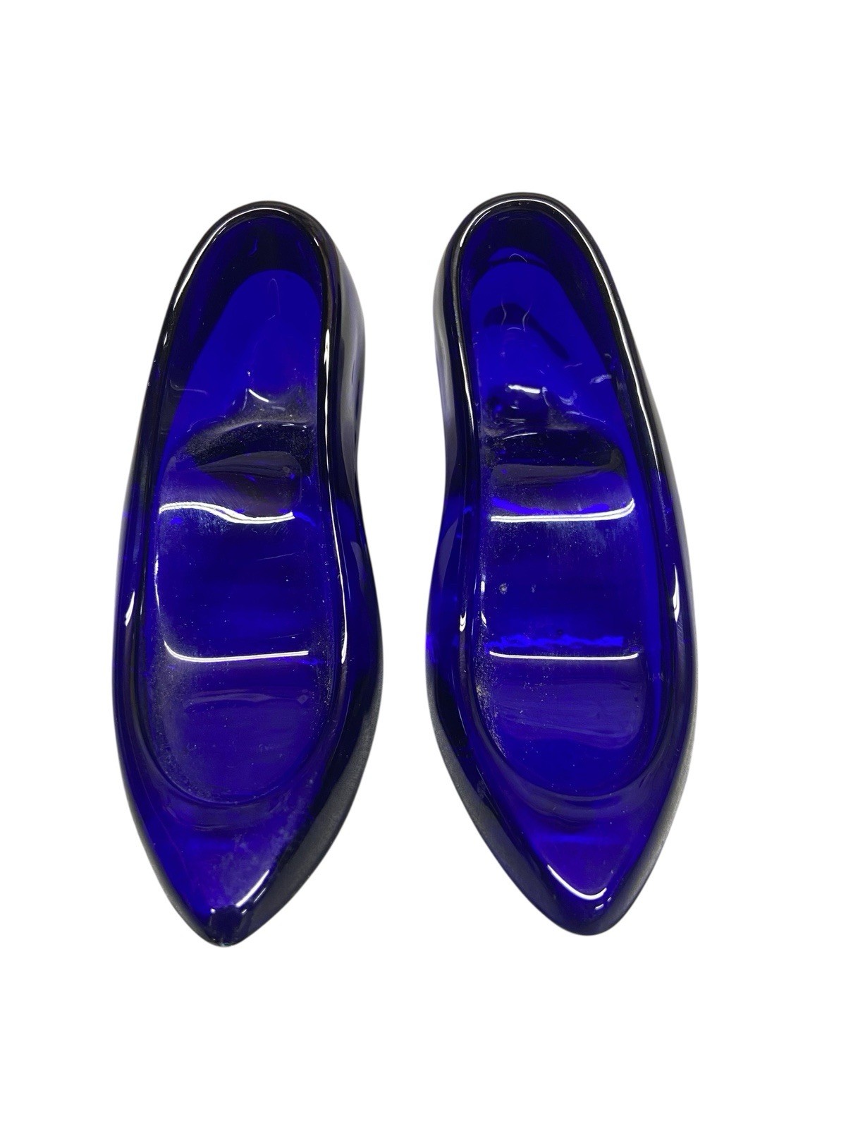 Pair Oneida Hand Cut Cobalt Blue 24% Lead Crystal Cinderella Glass Slippers