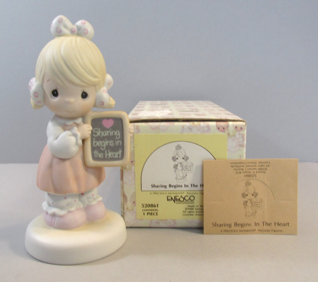 1988 Precious Moments “Sharing Begins in the Heart” Figurine – #520861