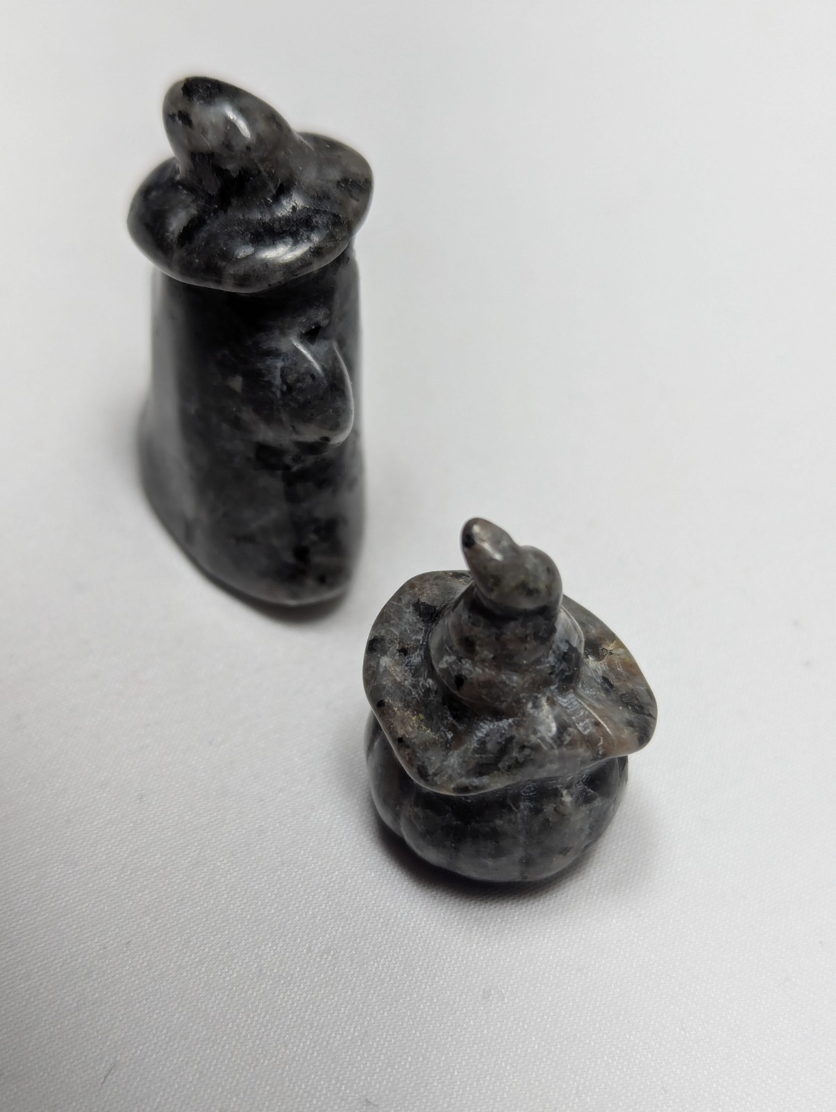 Hand Carved Pumpkin & Ghost Pocket Statue Healing Stone Halloween Crystal Lot x2