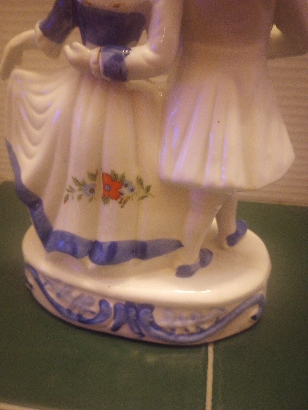 Vintage Blue and White Colonial Couple Figurine with Floral Dress