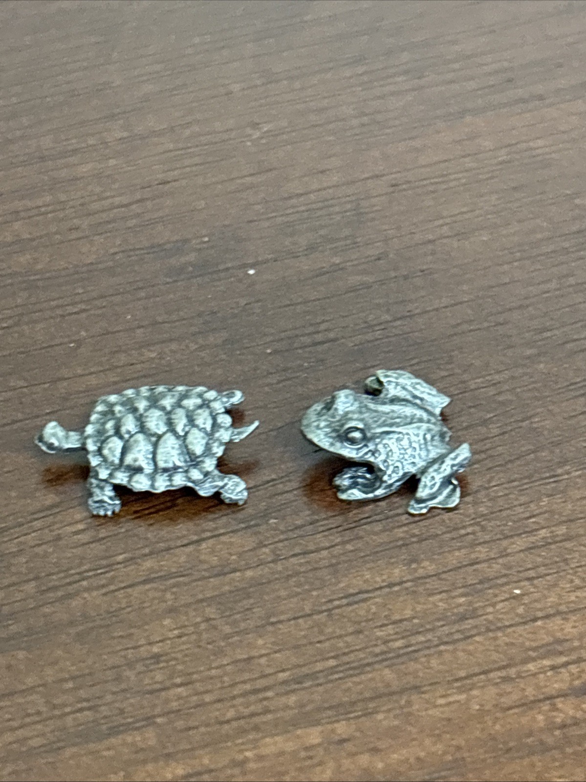 Vintage Lot 2 Pewter Mini Animal Figurines Frog Turtle