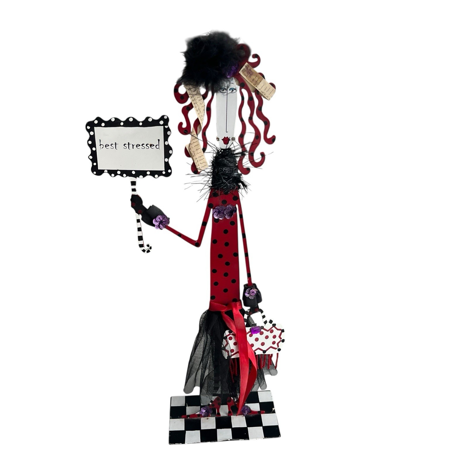 Silvestri By Joey Inc Red Metal Figurine Woman Best Stressed Whimsical Art Decor