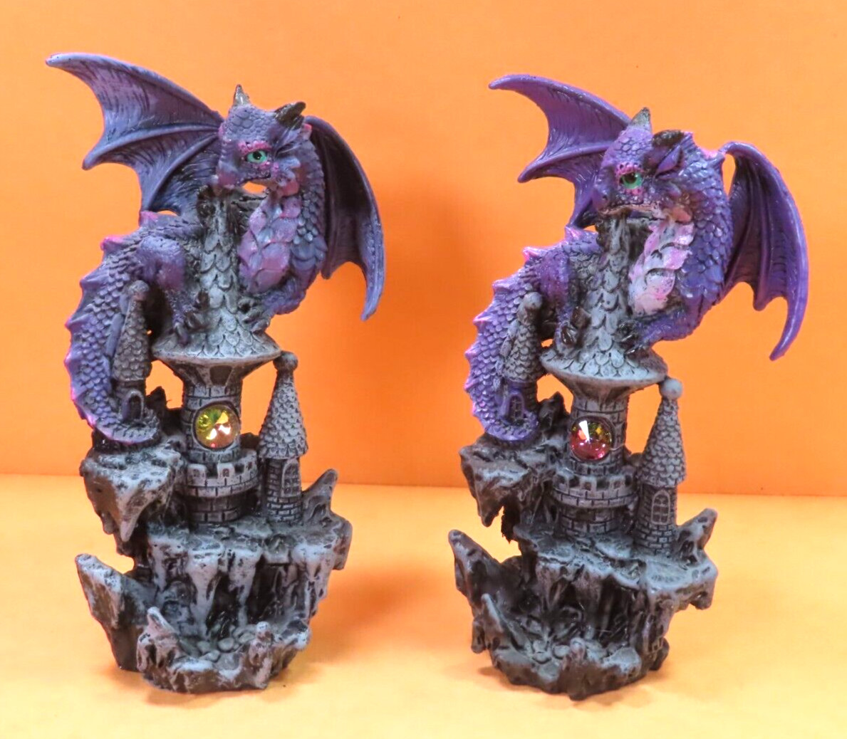 (2) 5.5″ Purple Resin Dragons Fantasy Dragon Figurine Pacific Giftware