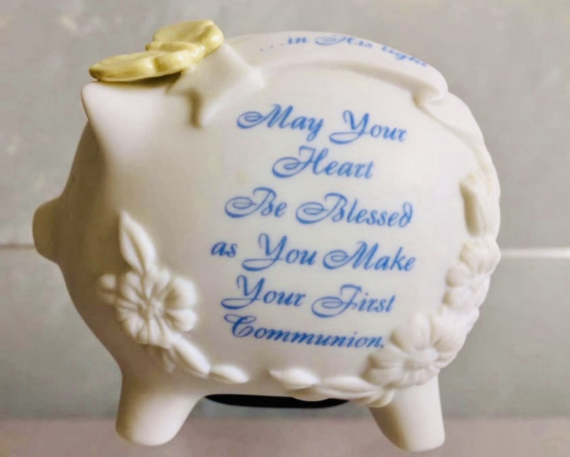 Precious Moments First Communion Piggy Bank~Rare Retired~NEW W Box~Same Day Ship
