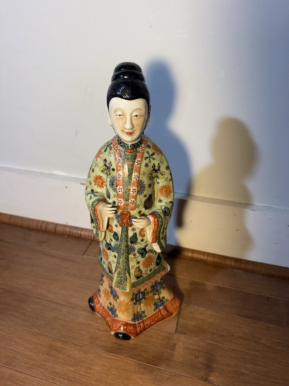 Asian Style Ceramic Figurine Statue Multicolor Floral Glossy Collectible 17”