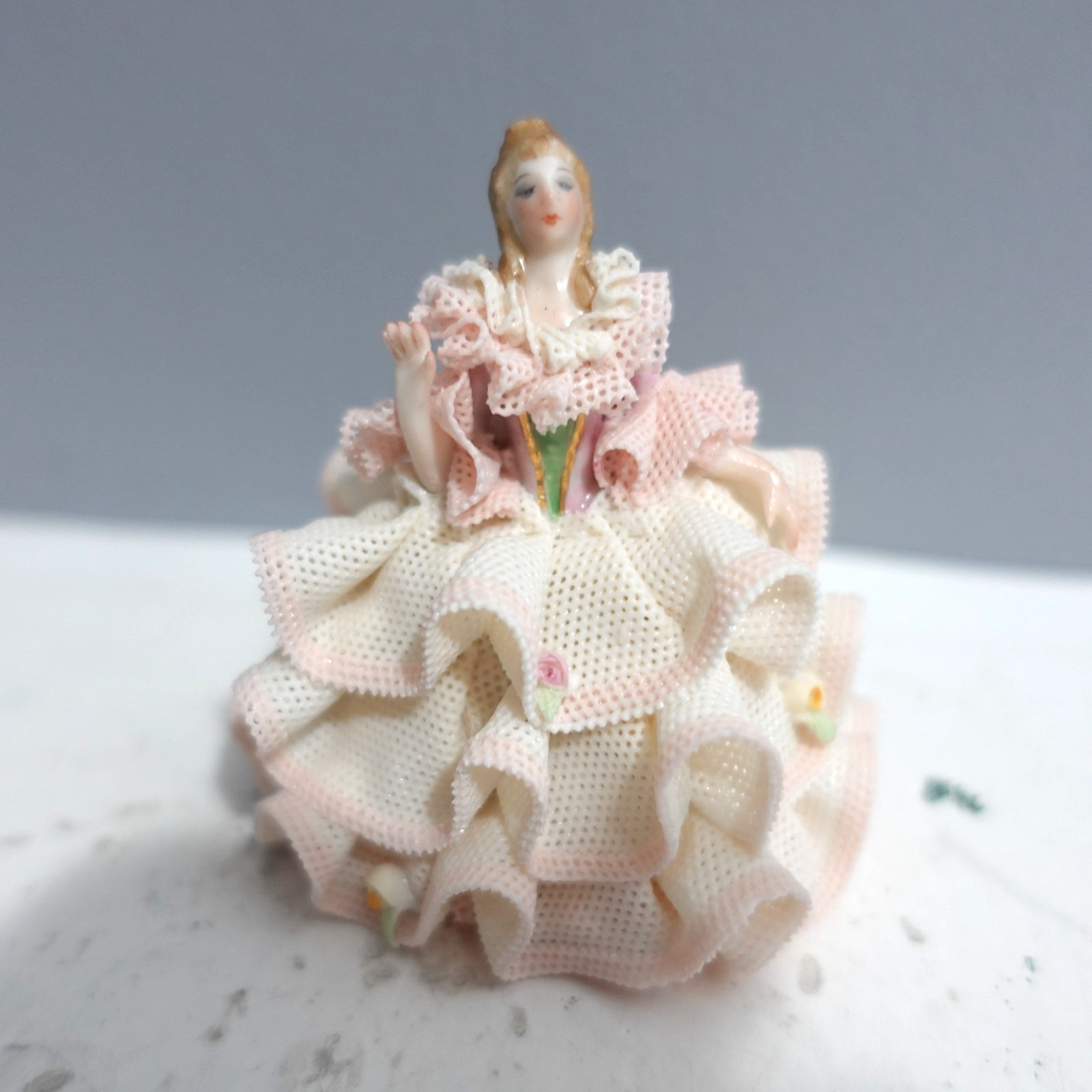 Vintage MZ Irish Dresden 3″ Lace Figurine “Rosa”